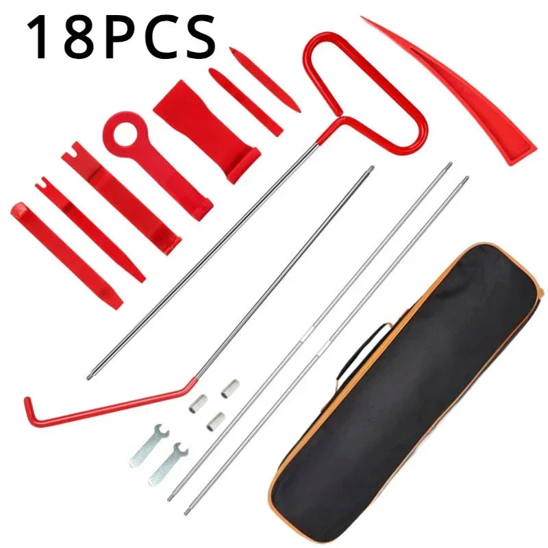 18-piece tool set with red tools and a black carrying case