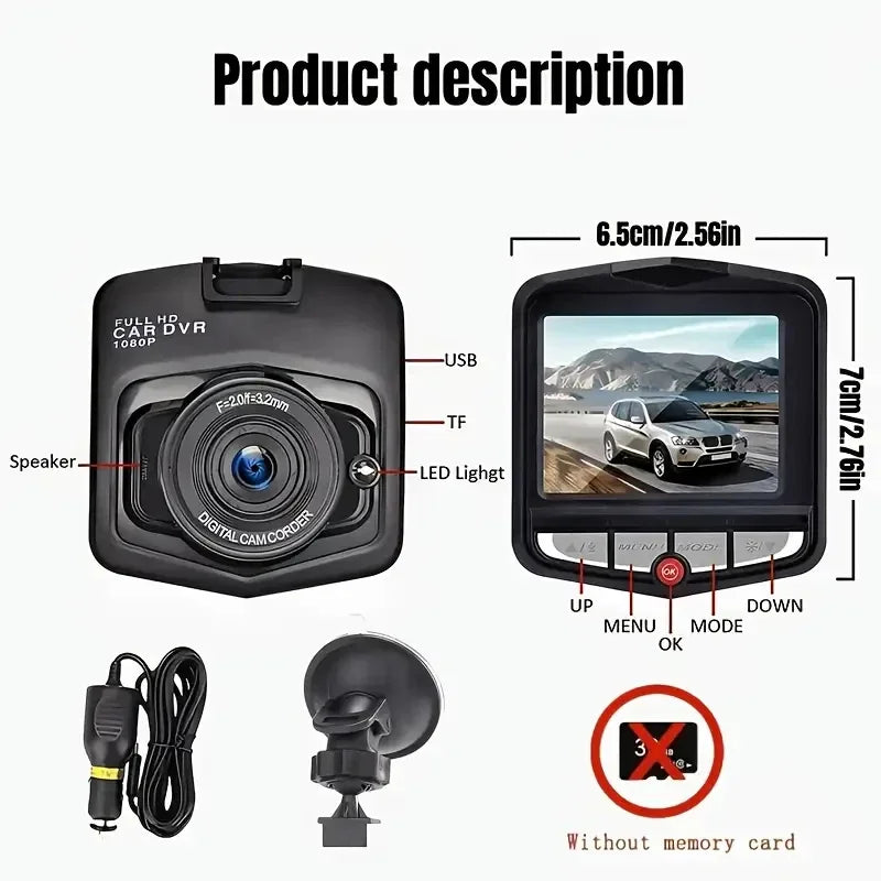 Car DVR with features highlighted on a white background