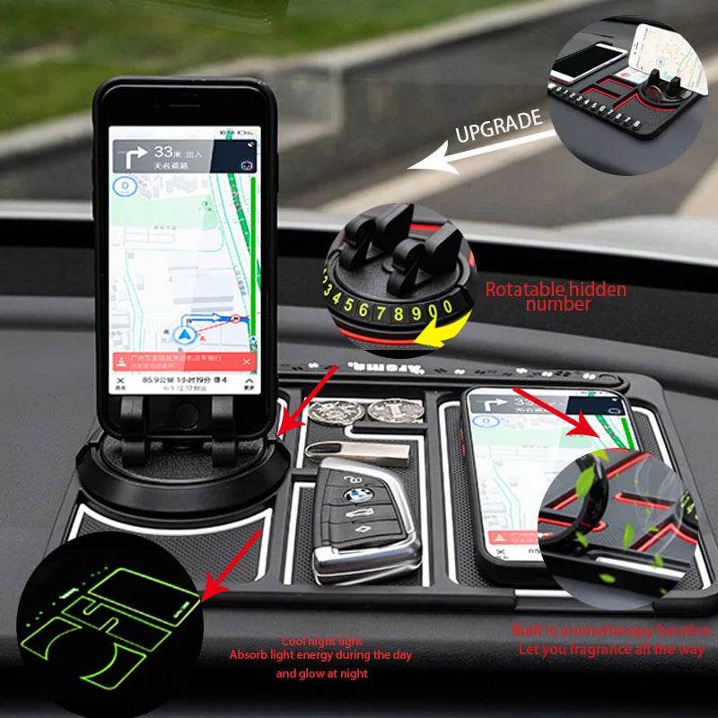 Car Parking Number Card Anti-Slip Mat with Phone mount holder - Autoxmatch