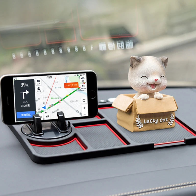 Car Parking Number Card Anti-Slip Mat with Phone mount holder red
