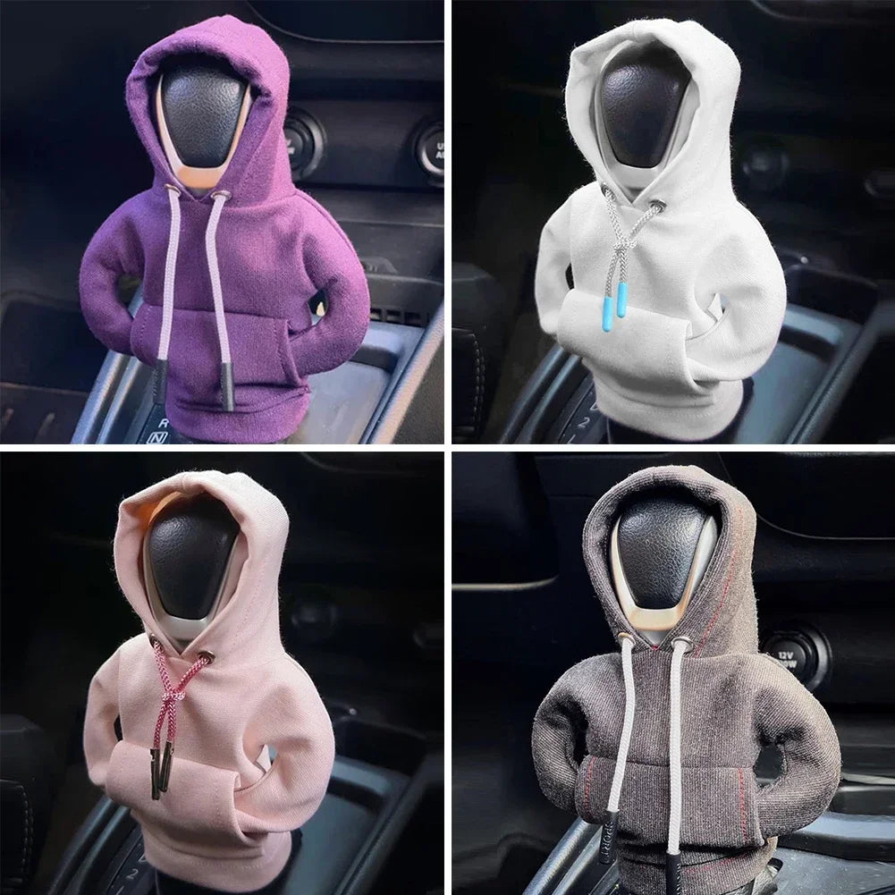 Four headrest cover products in different colors on car headrests.