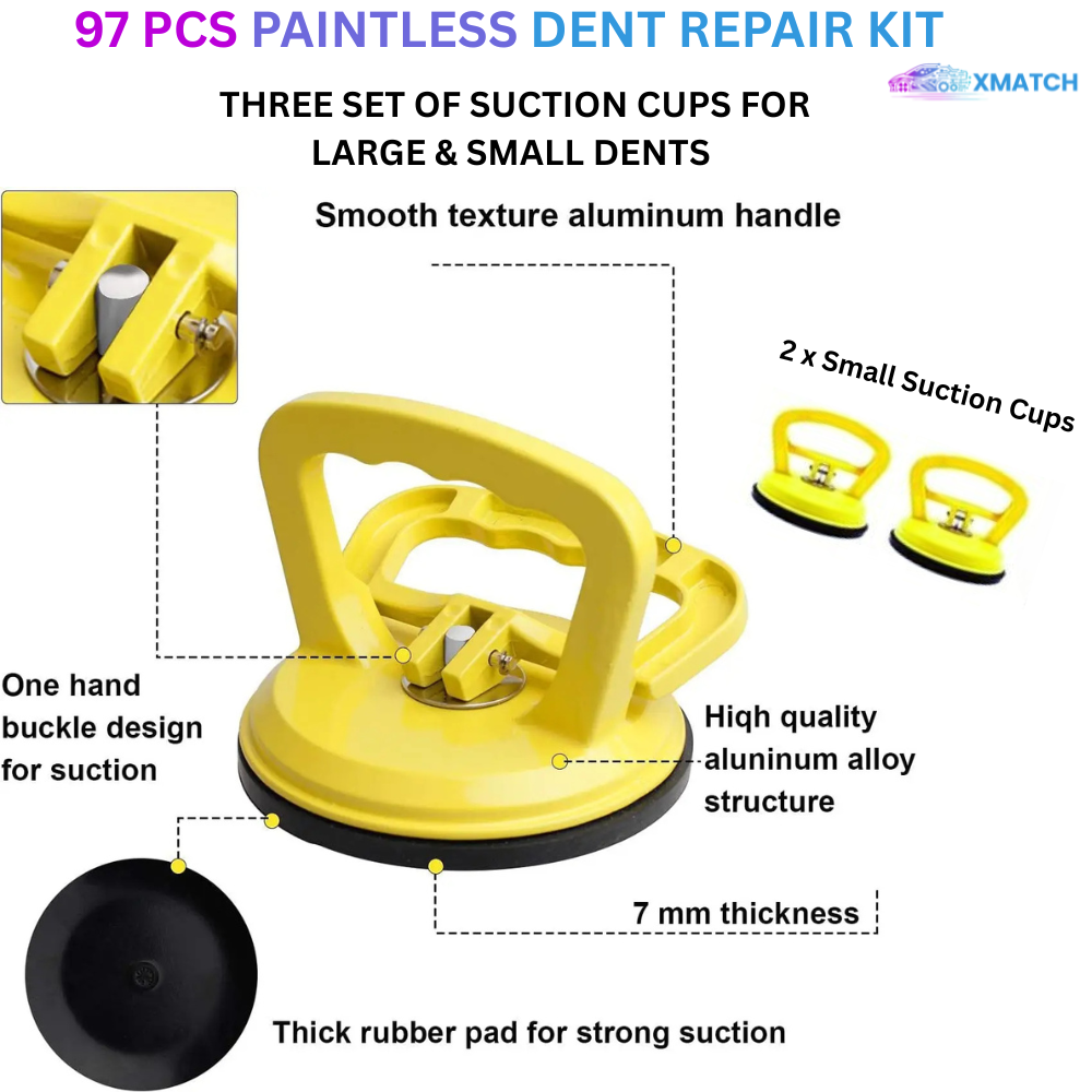 Paintless dent repair kit with suction cups and handle
