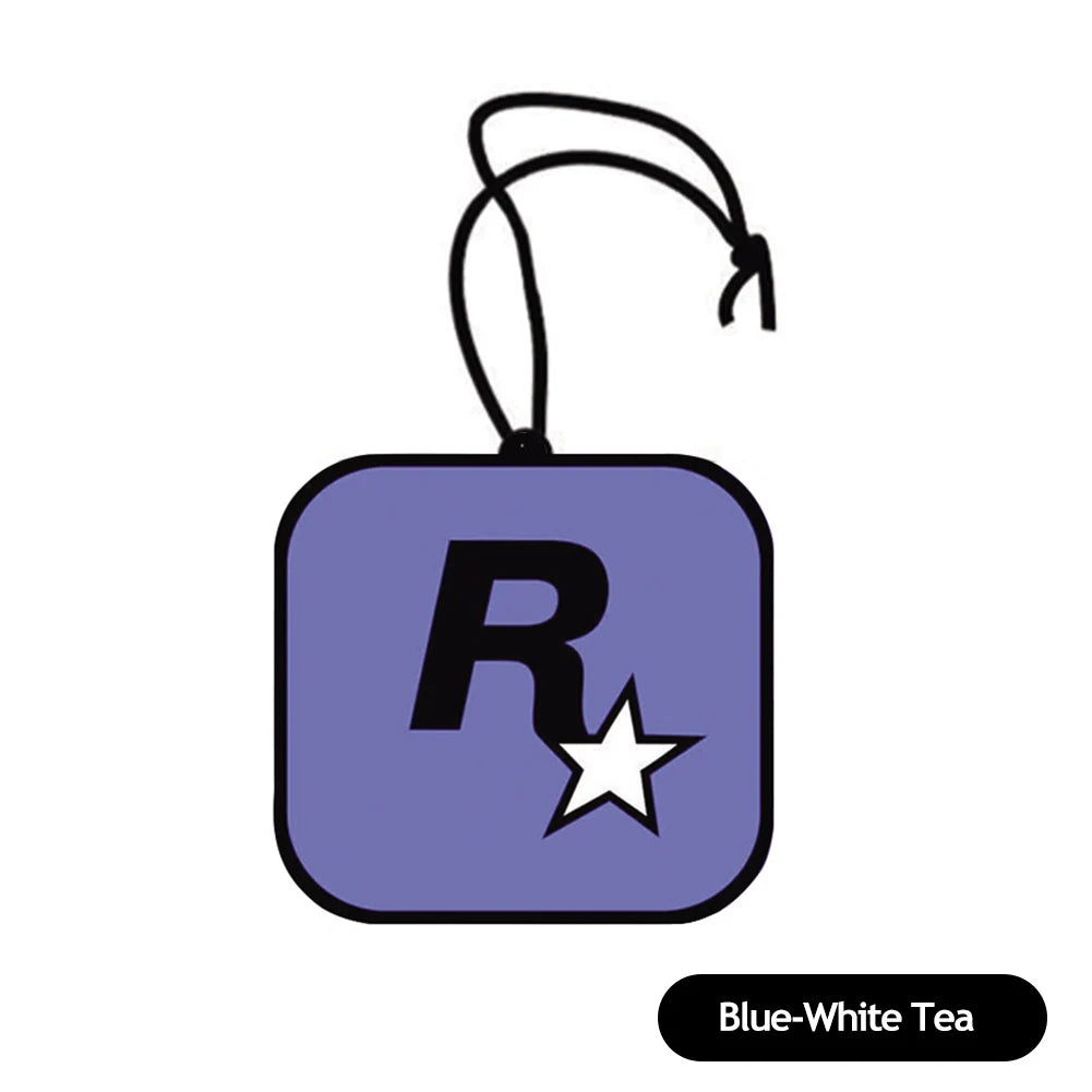 Square purple tag with 'R' and star logo on a white background