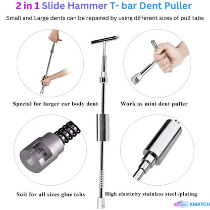2-in-1 Slide Hammer T-bar Dent Puller with features and usage instructions 
