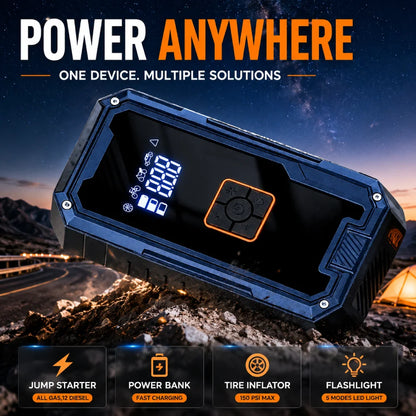 4-in-1 Portable Jump Starter:
Jump-start your car