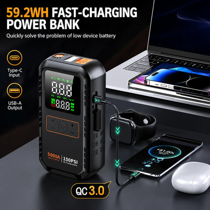 Autoxmatch Paiviroku 5000A 4-in-1 Car Jump Starter with Air Compressor