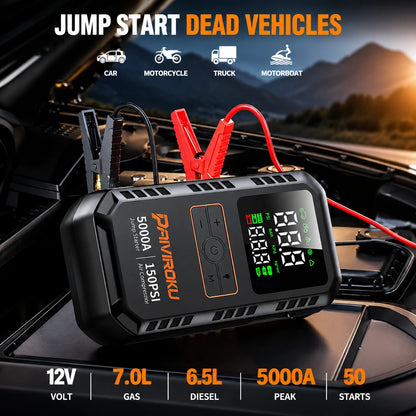 Autoxmatch Paiviroku 5000A 4-in-1 Car Jump Starter with Air Compressor