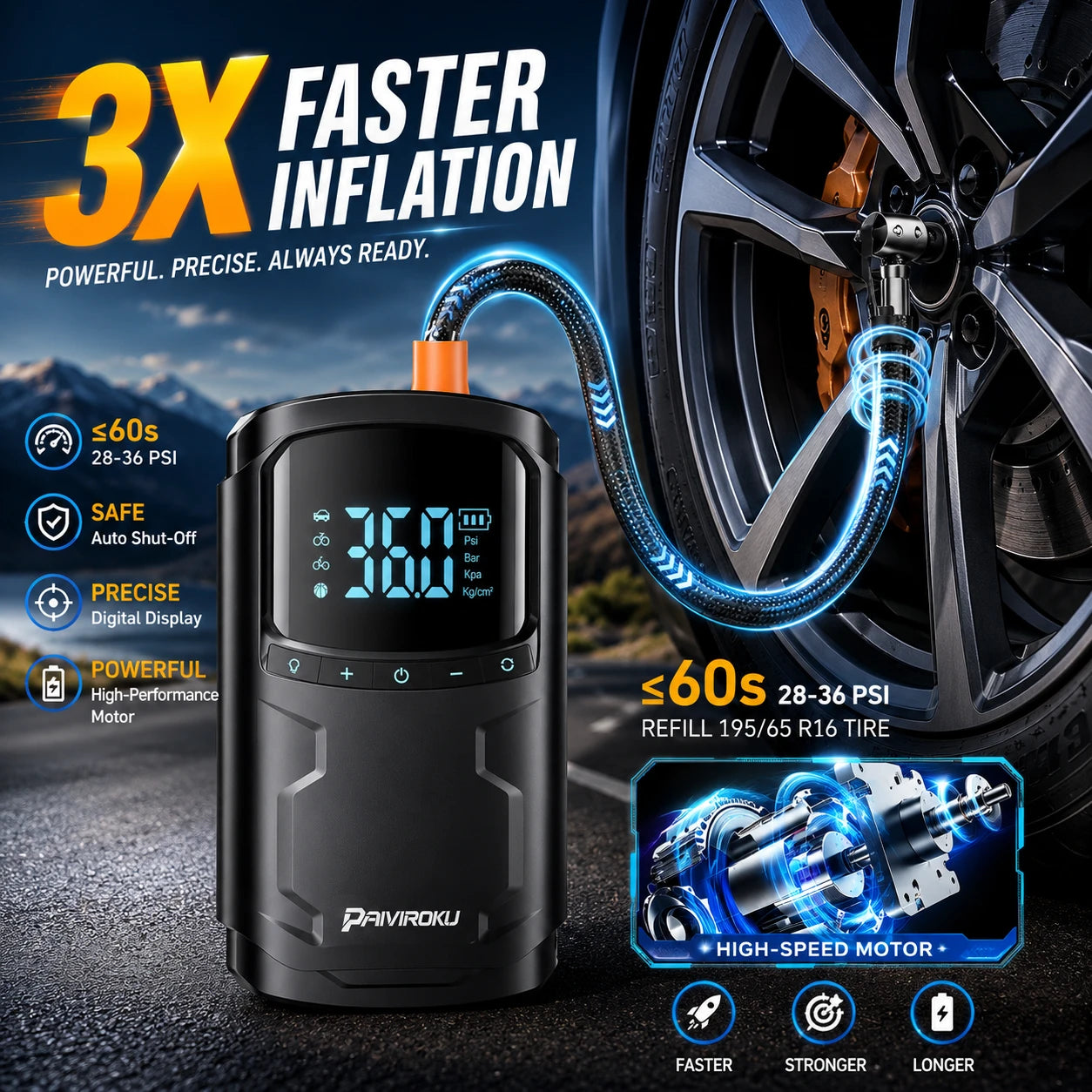 Autoxmatch Paiviroku 4-in-1 Car Jump Starter 16000 mAh Kit