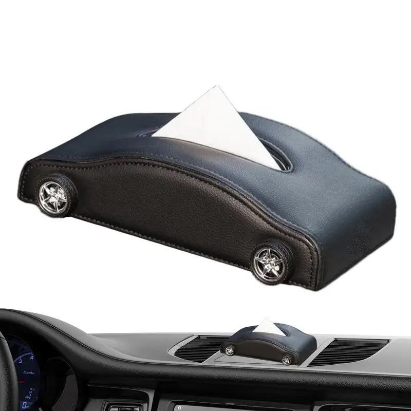 Black car tissue holder with a tissue 
