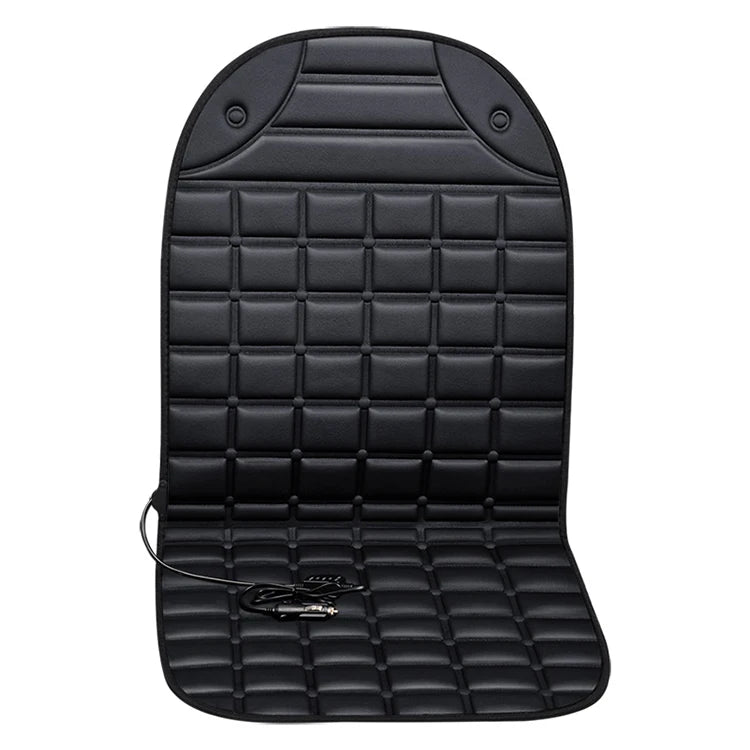 Black quilted car seat cover with USB cable on a white background