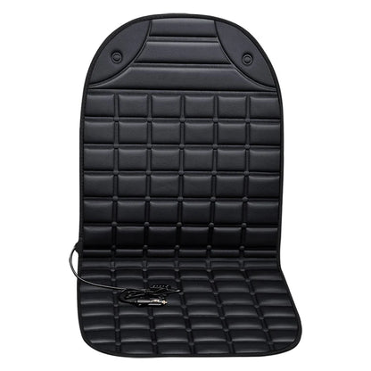 Black quilted car seat cover with USB cable on a white background