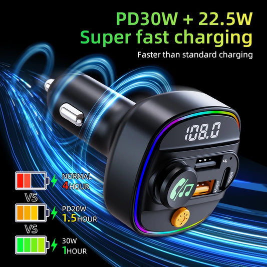 Bluetooth 5.3 FM Transmitter Handsfree Car Super Fast Charge Adapter 