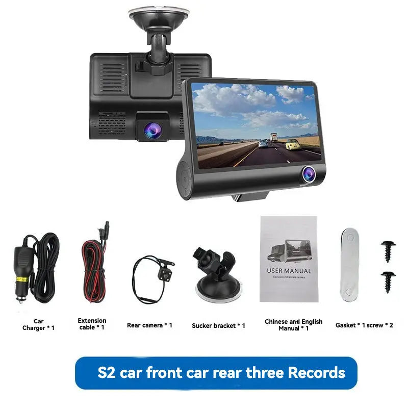 Car dashboard camera with accessories on a white background