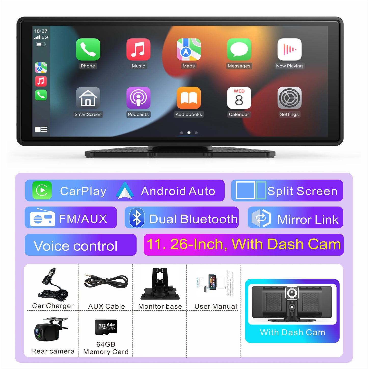 Portable Wireless CarPlay and Android Auto 4k Screen - Autoxmatch