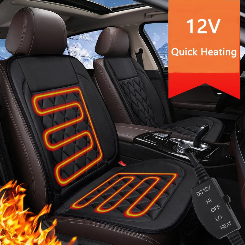 Car seat cover with heating function and 12V quick heating label.