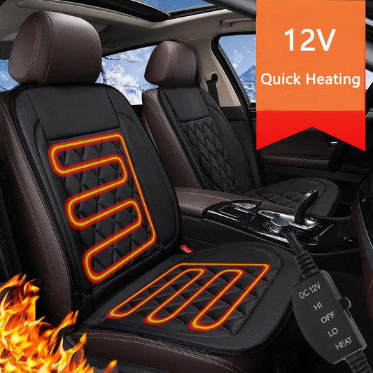 Car seat cover with heating function and 12V quick heating label.