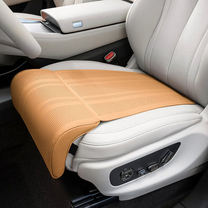 Car seat with a beige cushion on a white interior background