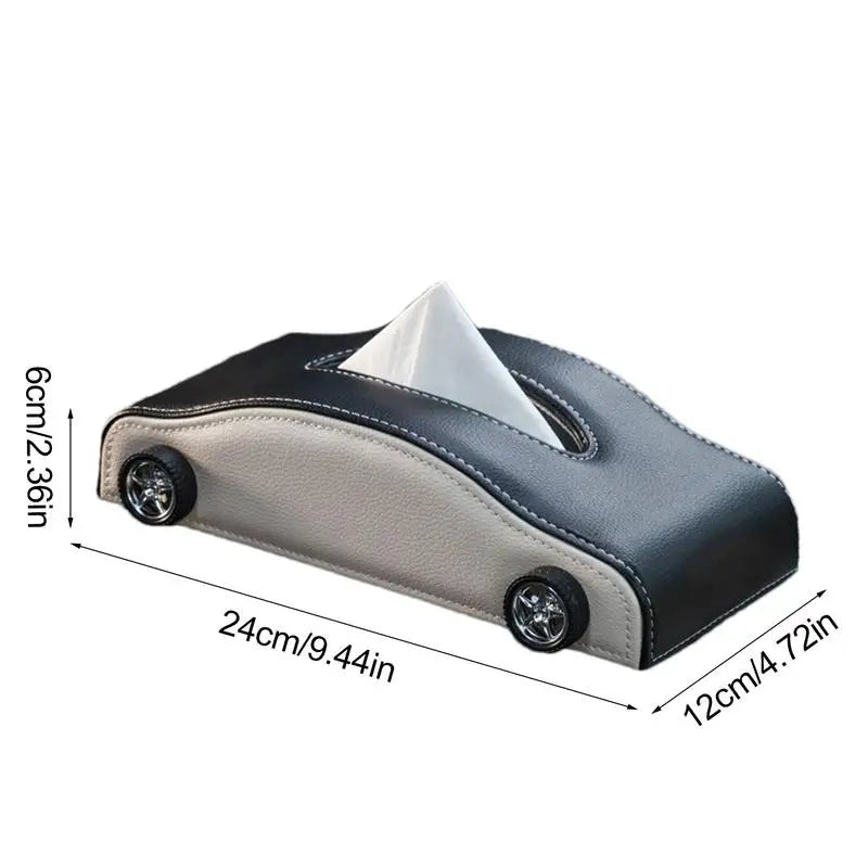Car tissue holder with dimensions indicated 
