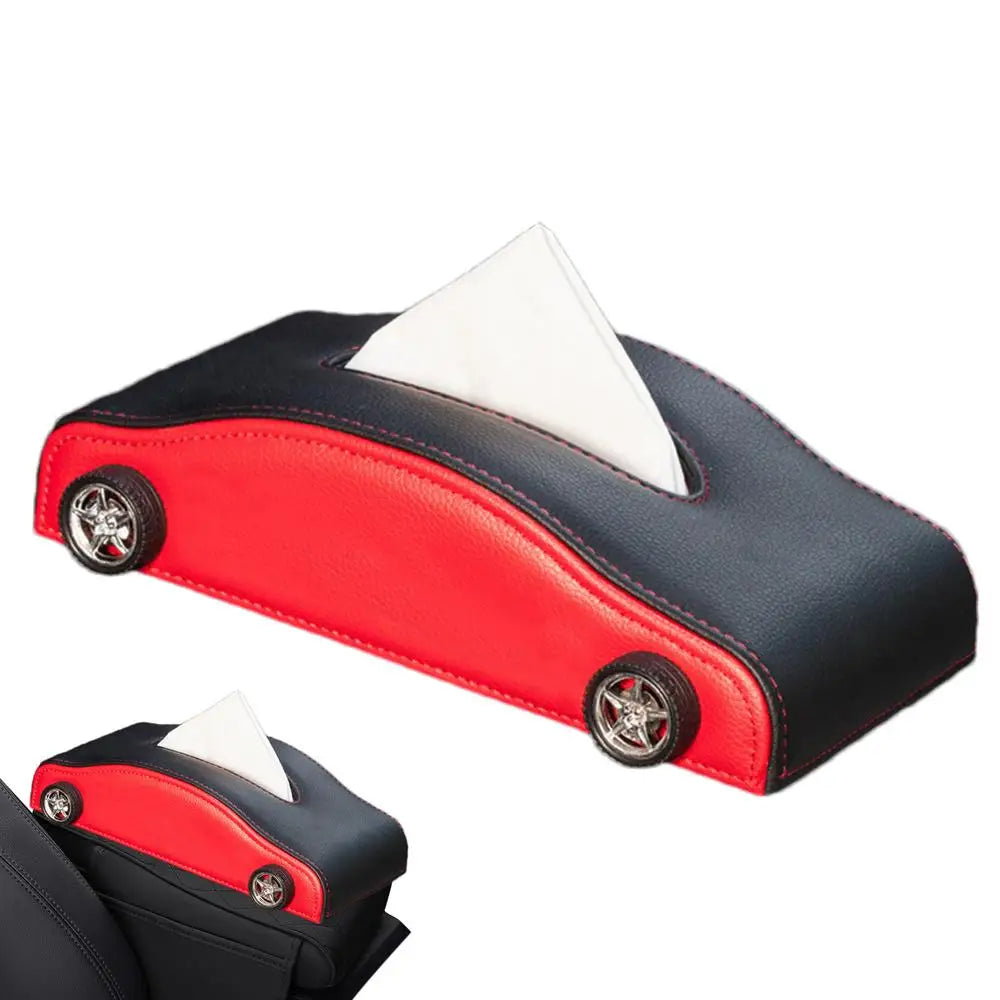 Car tissue holder with red and black design