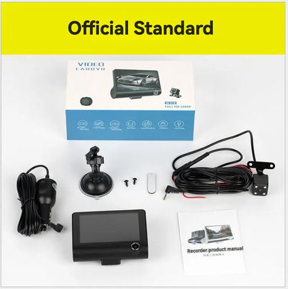 Car video recorder kit with components on a white background