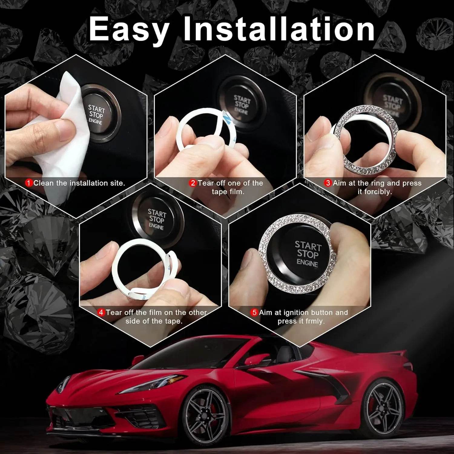 Crystal Double Rhinestone Car Engine Start Stop Decorative Ring - Autoxmatch
