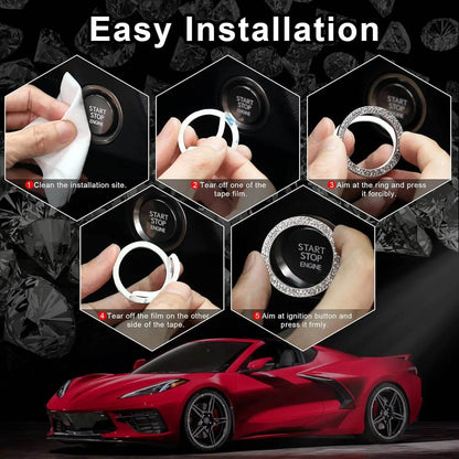 Crystal Double Rhinestone Car Engine Start Stop Decorative Ring - Autoxmatch