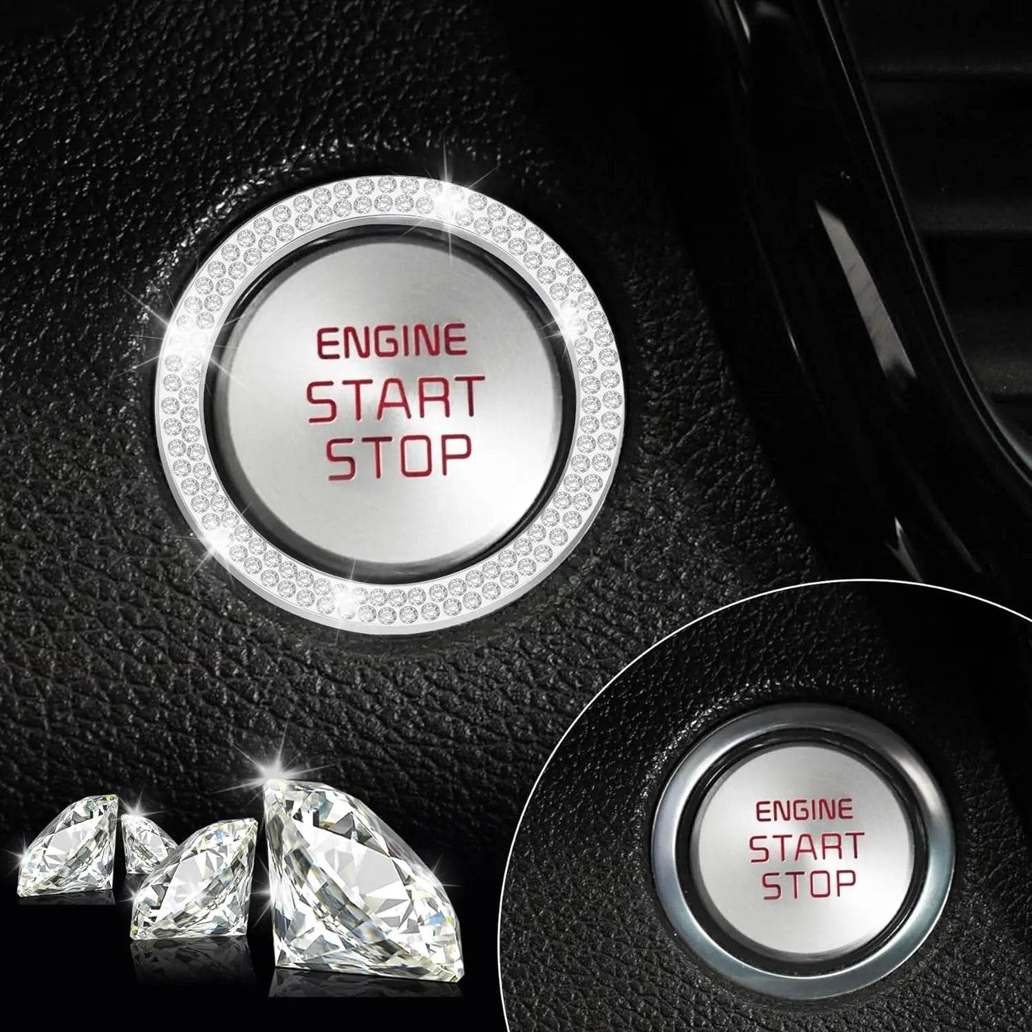 Crystal Double Rhinestone Car Engine Start Stop Decorative Ring - Autoxmatch