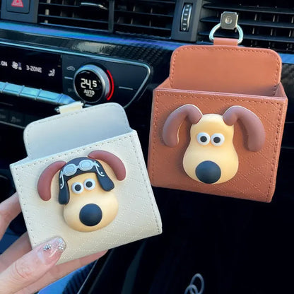 Cute Cartoon Dog Car Vent Storage Box PU Leather Organizer