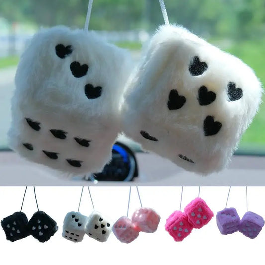 Dice Car Ornament Pair Plush white