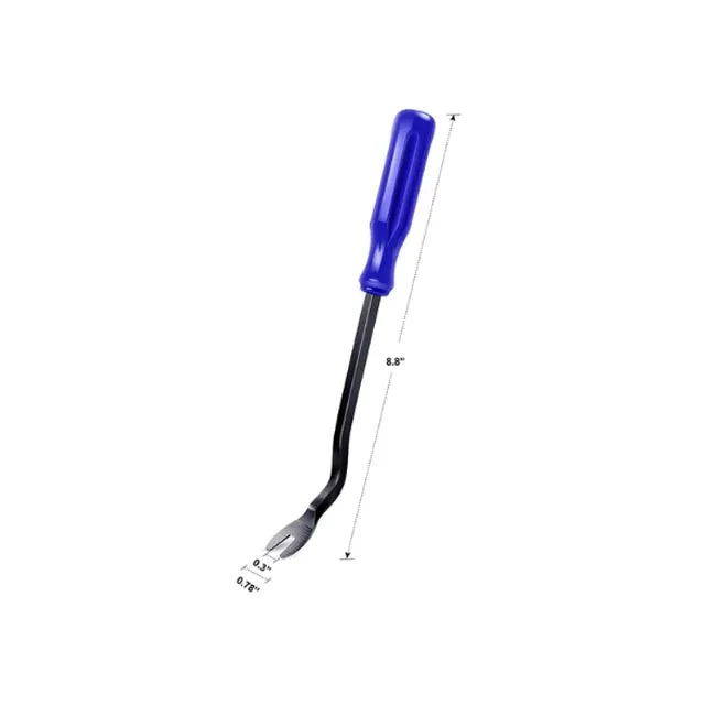Metal tool with blue handle 