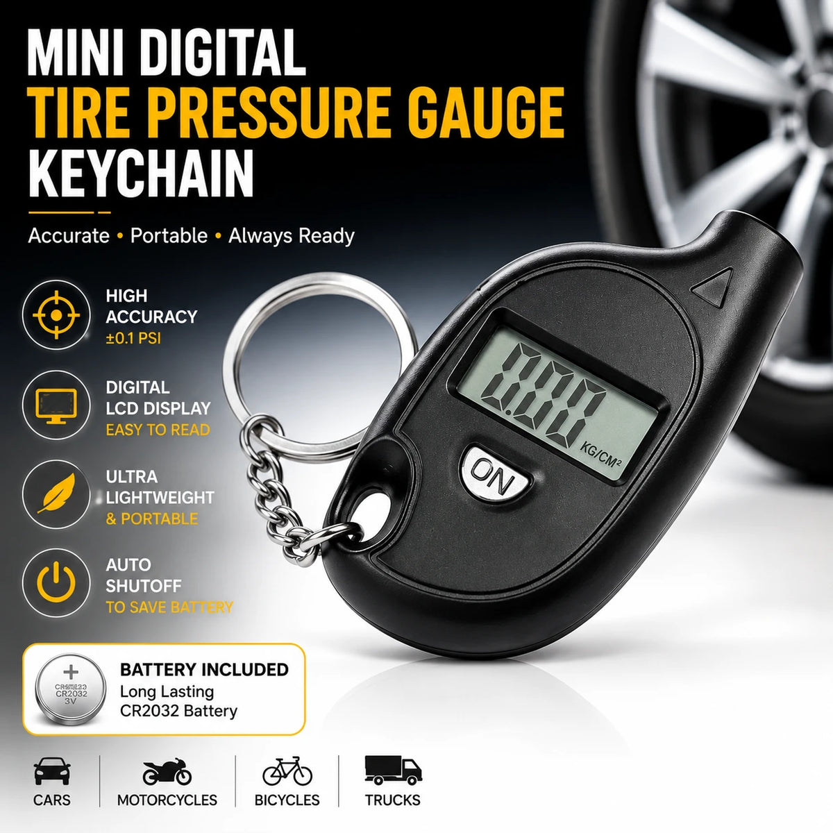 Mini Digital Tire Pressure Gauge Keychain
