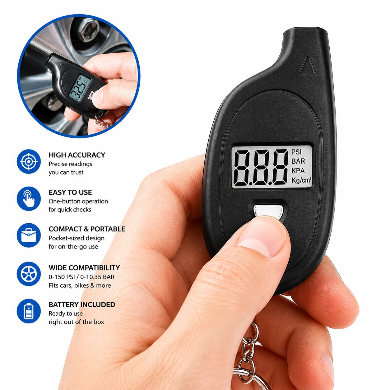 Mini Digital Tire Pressure Gauge Keychain
