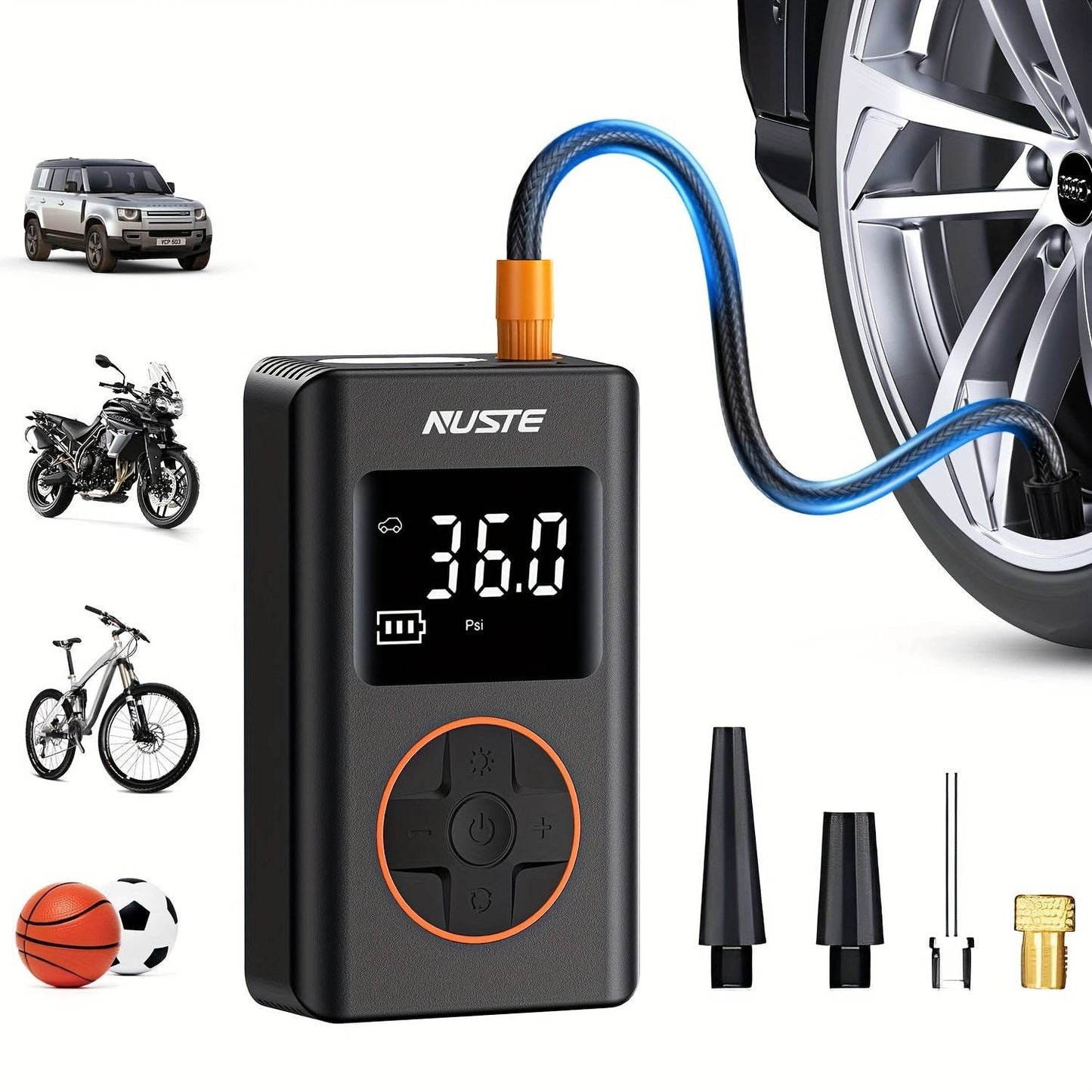 Portable 12V Tire Inflator Air Compressor, 150PSI with Digital Gauge & LED Light - Autoxmatch