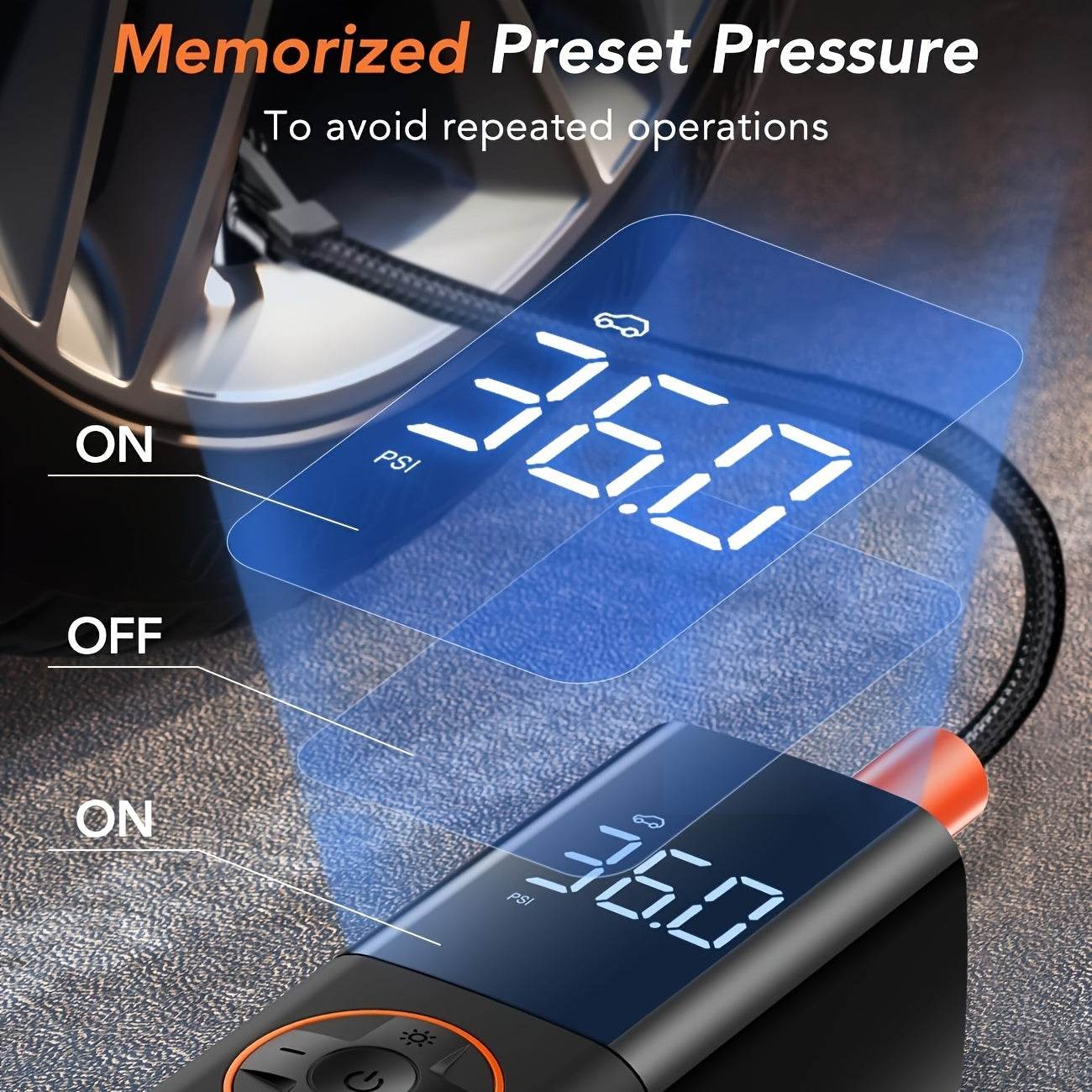Portable 12V Tire Inflator Air Compressor, 150PSI with Digital Gauge & LED Light - Autoxmatch