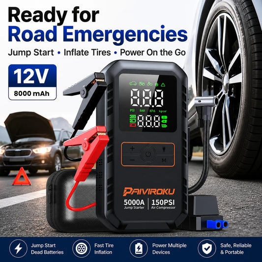 Autoxmatch Paiviroku 5000A 4-in-1 Car Jump Starter with Air Compressor