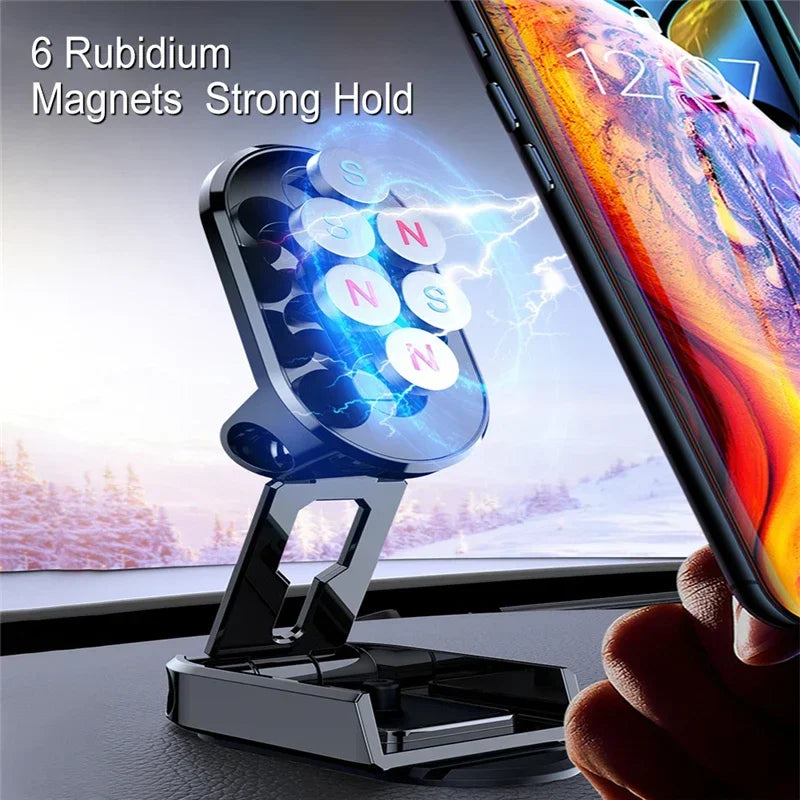 Phone holder with magnets on a desk next to a computer screen