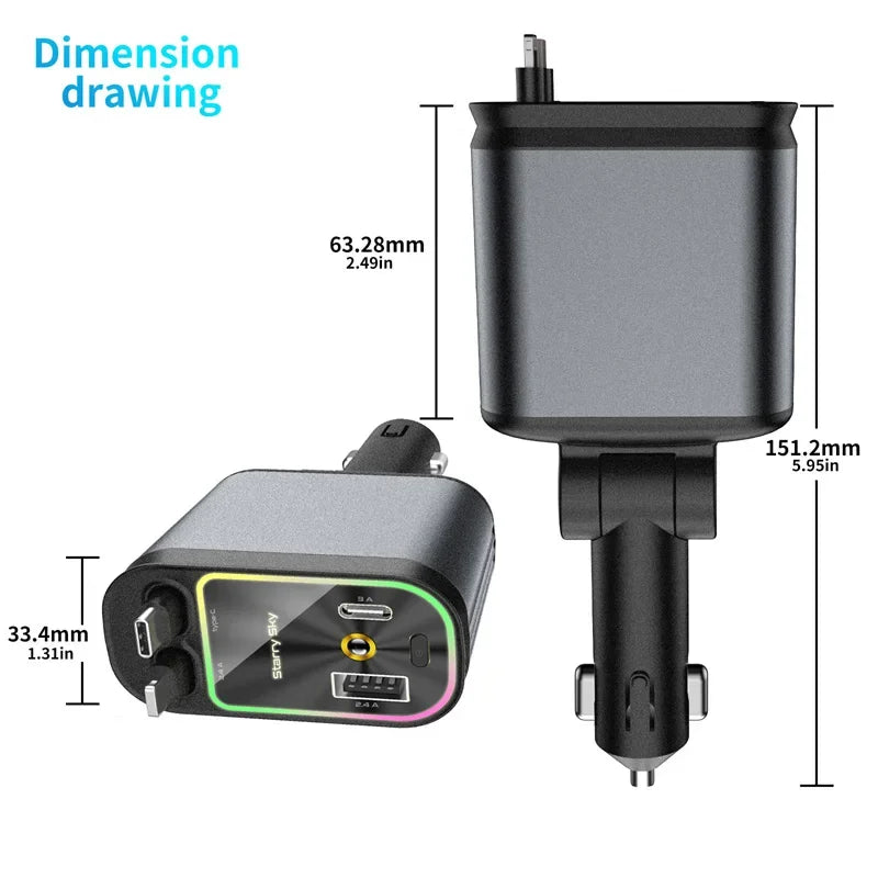 Retractable 4-in-1 Starry Sky Ceiling Atmosphere Light Universal Car Charger - Autoxmatch