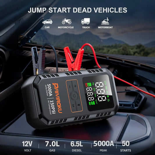 Autoxmatch Paiviroku 5000A 4-in-1 Car Jump Starter with Air Compressor