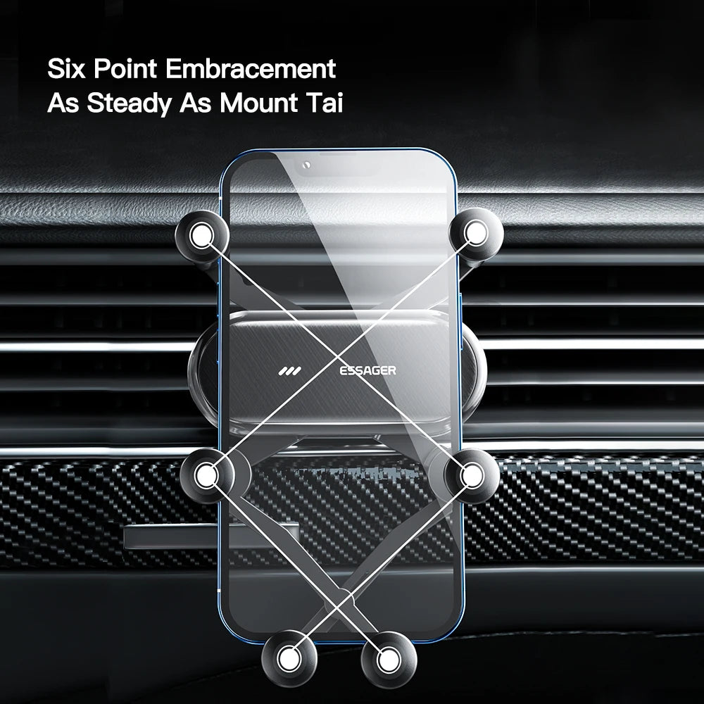 'Six Point Embracement As Steady As Mount Tai'. Gravity  Air Vent Clip Car Phone Holder