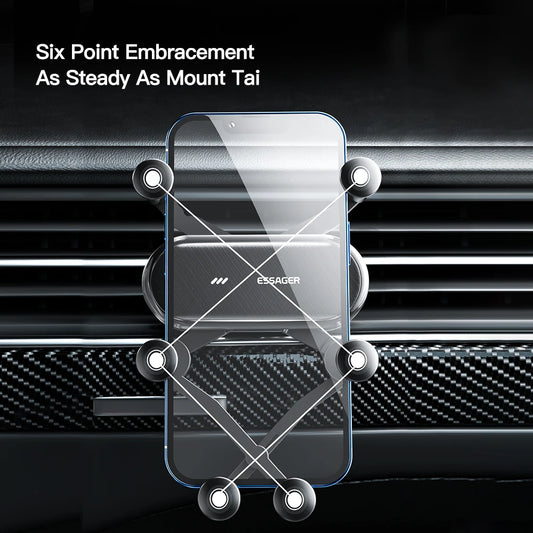 'Six Point Embracement As Steady As Mount Tai'. Gravity  Air Vent Clip Car Phone Holder