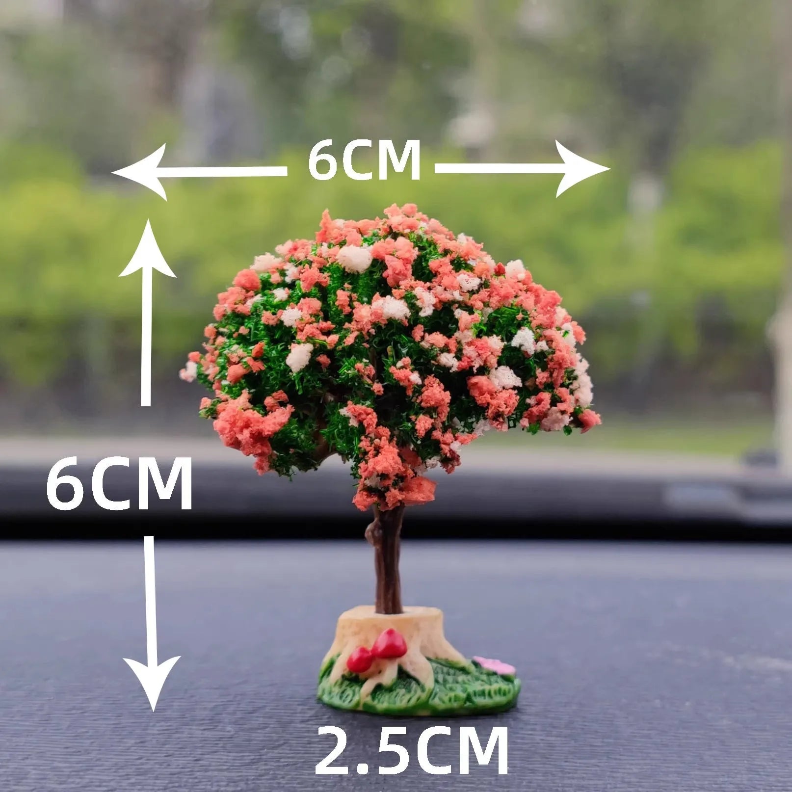 Small decorative tree with measurements on a blurred background