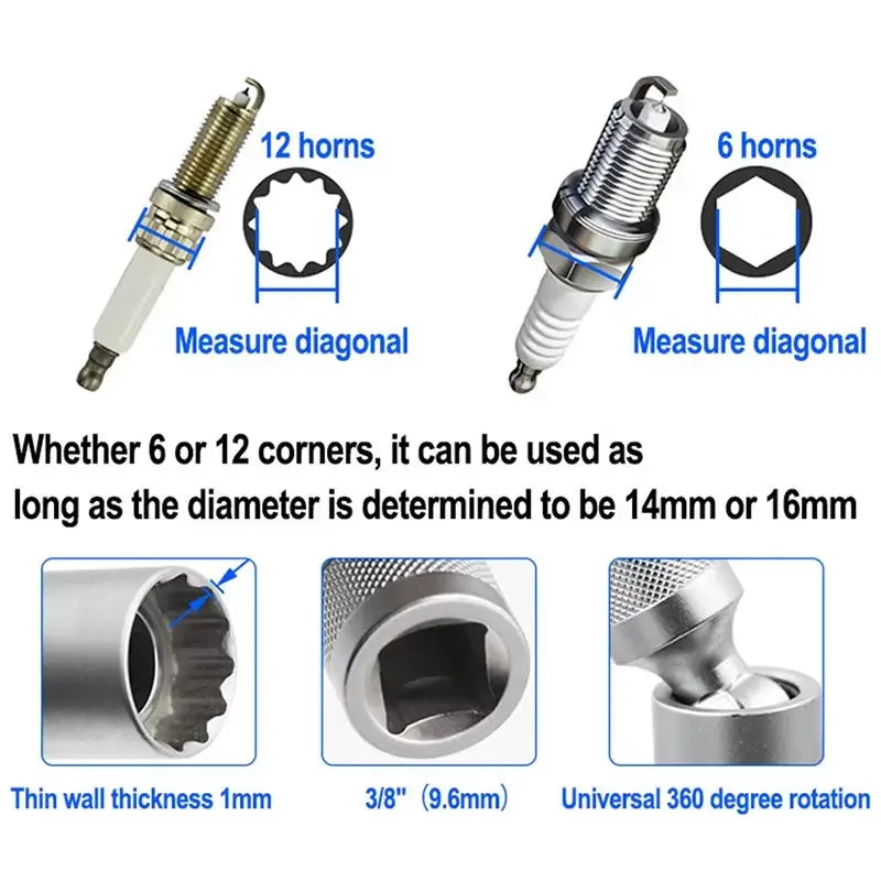 Two spark plugs with measurements and specifications on a white background