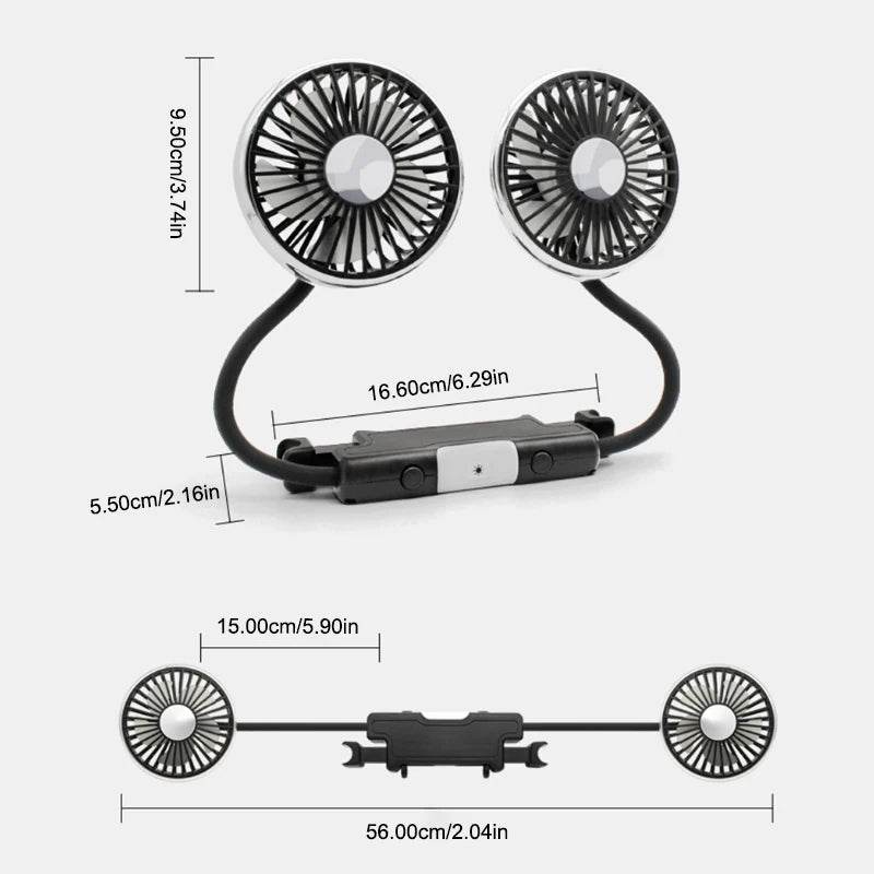 Car USB Dual Head Cooling Air Fan for Rear Seat - Autoxmatch