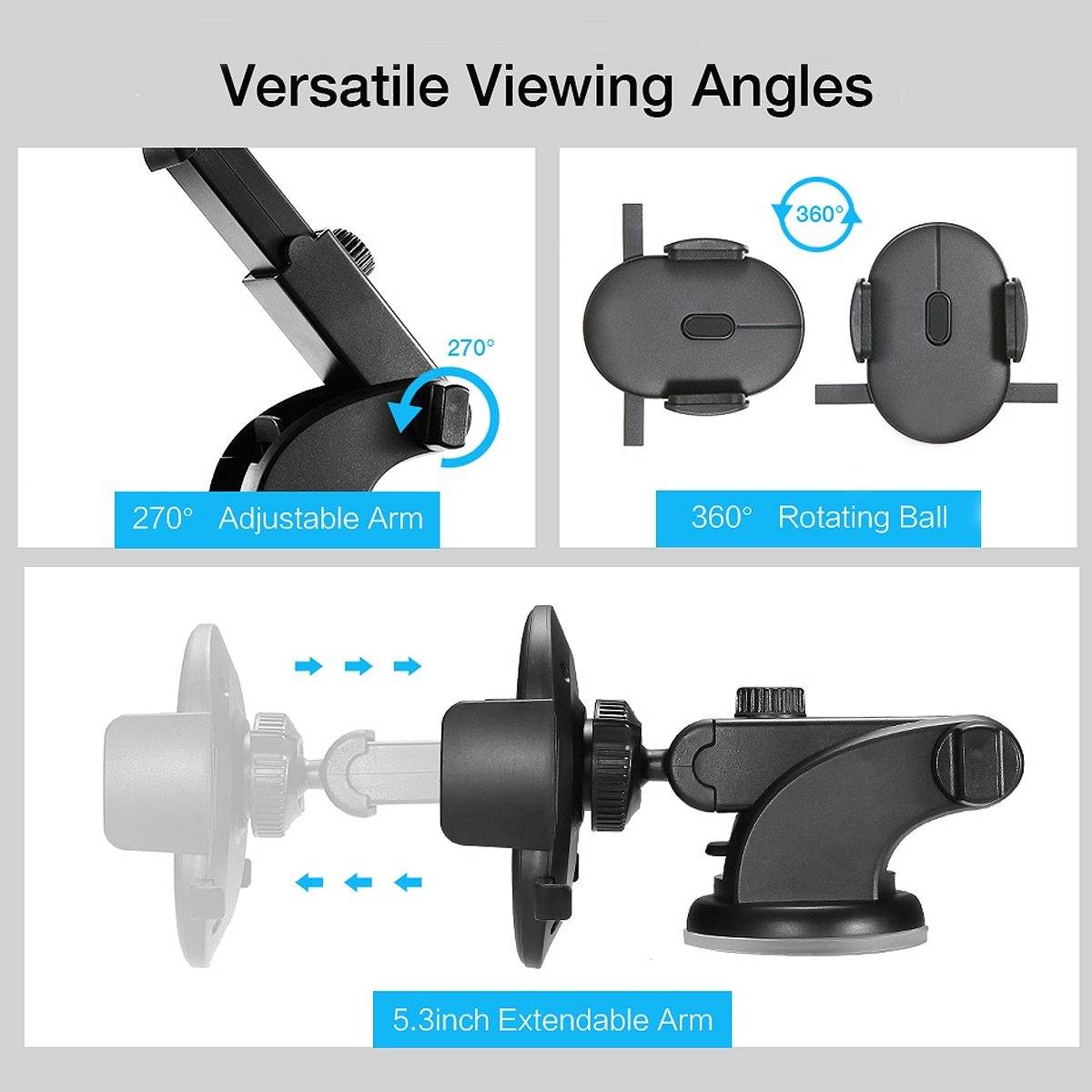 Telescopic Long Arm Car Phone Holder with Dashboard Suction Cup - Autoxmatch